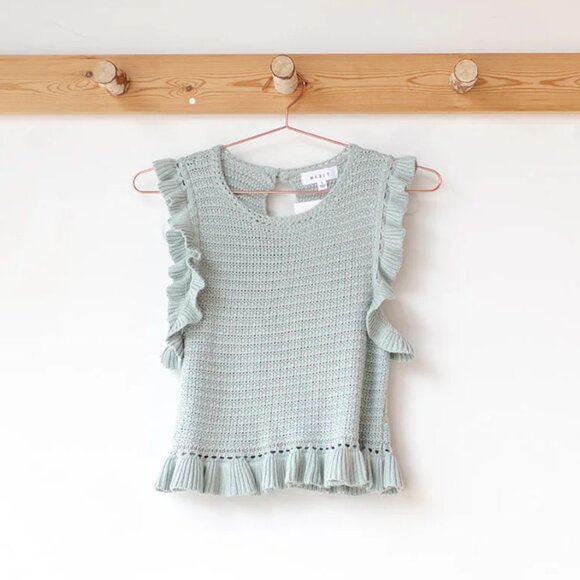 Mable Crochet Knit Ruffle Keyhole Boho Cropped Top in Mint - Picture 9 of 10